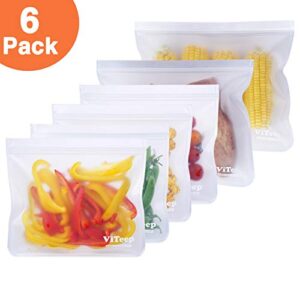Reusable Food Storage Gallon Sandwich Bags Extra Thick PEVA Ziplock Bags Perfect for Sandwiches, Lunch, Kids Snacks, Baby Toys, Travel or Make-Up (6 Pack – 2 Gallon bags+4 Lunch bags)