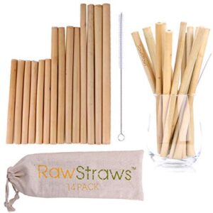Organic Bamboo Straws Reusable – 14 Pack Eco Friendly Biodegradable Non Plastic Wood Drinking Straw (14 PACK)