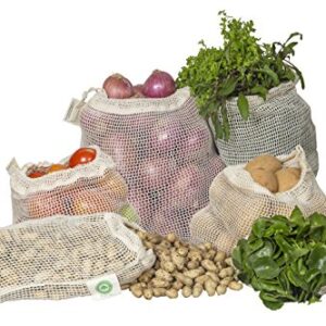 Best Reusable Mesh Produce Bags from 100% Organic Cotton – Mesh Vegetable Bags – Eco-friendly, Bio-degradable & Washable Mesh Fruit, Vegetable & Produce Bags – Veggie Bags (2 Large, 2 Medium, 2 Small)